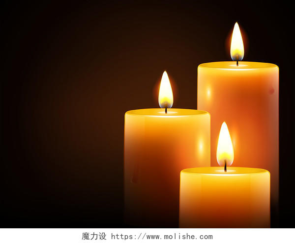 在黑暗背景上的三个黄色蜡烛矢量插画传统二十四节气24节气清明节清明